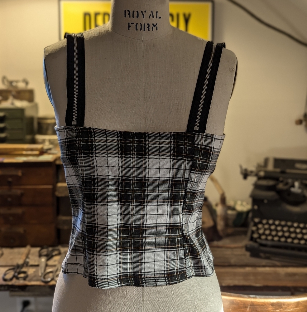 Rare vintage Lip Service white and green plaid top with straps.